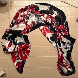 Large Floral Sheer Scarf Wrap Red Black White Lightweight Shawl Statement